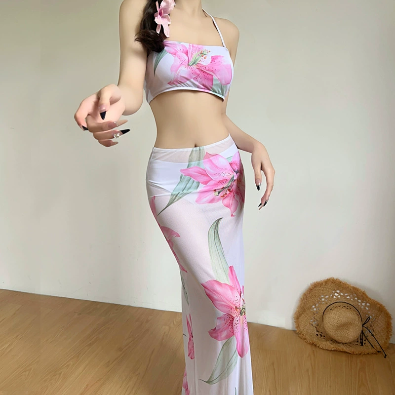 Пляжное платье, длинная юбка-расклешенка, sexy топ-бюстье, летний купальник, пляжный стиль, Таиланд
