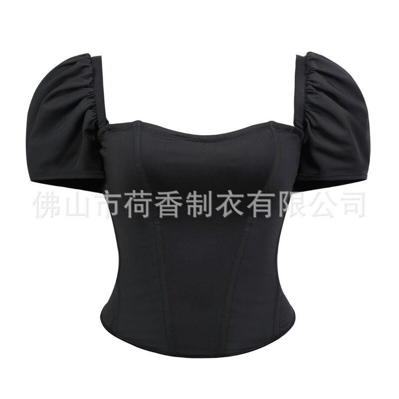 European and American Style Black Tight-Fitting Puff Sleeve Waist-Cinching Slimming Court-Style Corset Shapewear Top Shapewear Supplier