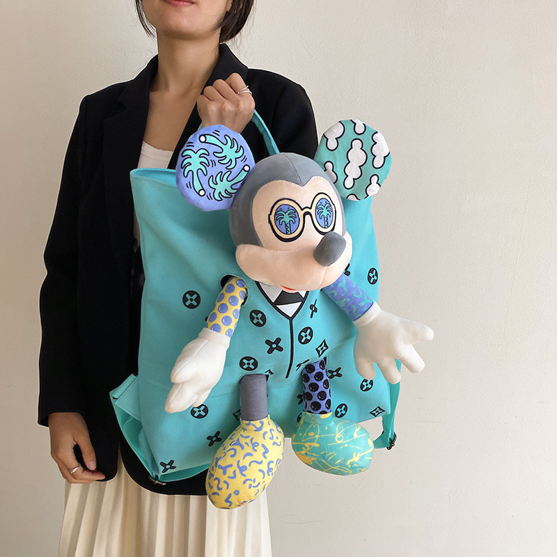 2026 Cartoon Doll Backpack Women's Shoulder Bag Large Capacity Canvas Color Block Mommy Bag Student School Bag Casual Travel
