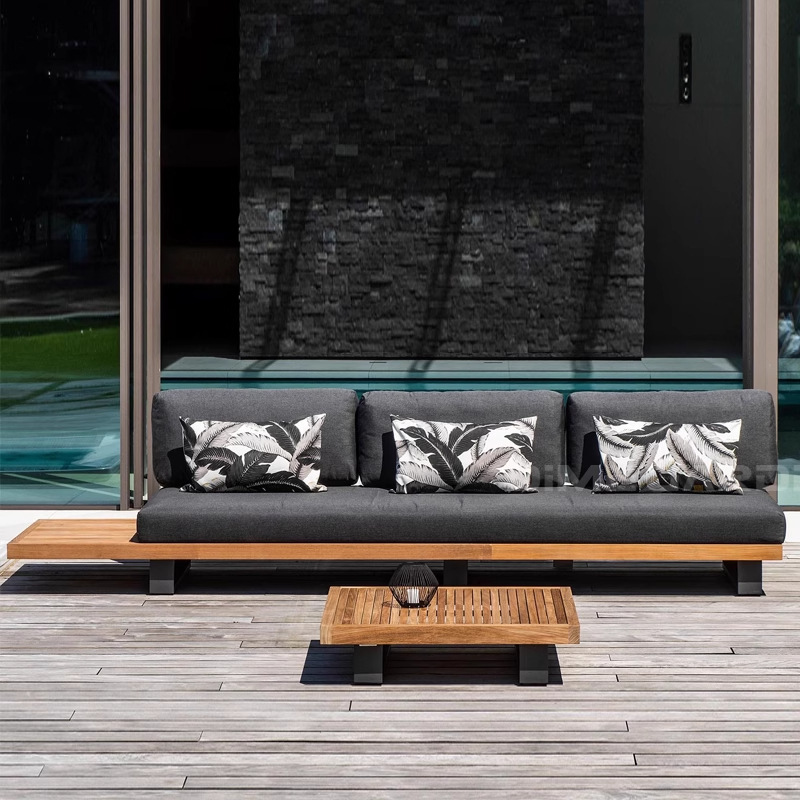 Sofá de teca al aire libre patio a prueba de agua y protección solar diseñador al aire libre villa hotel balcón combinación de muebles de madera anticorrosiva
