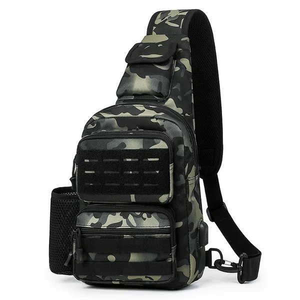 New Waterproof and Wear-Resistant Chest Bag for Men, Outdoor Sports Camouflage Crossbody Bag, Water Bottle Bag, Tactical Charging Interface Chest Bag