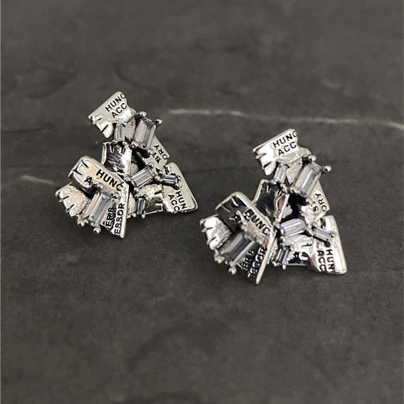 Retro earrings with letters, high-quality style, 925 sample silver