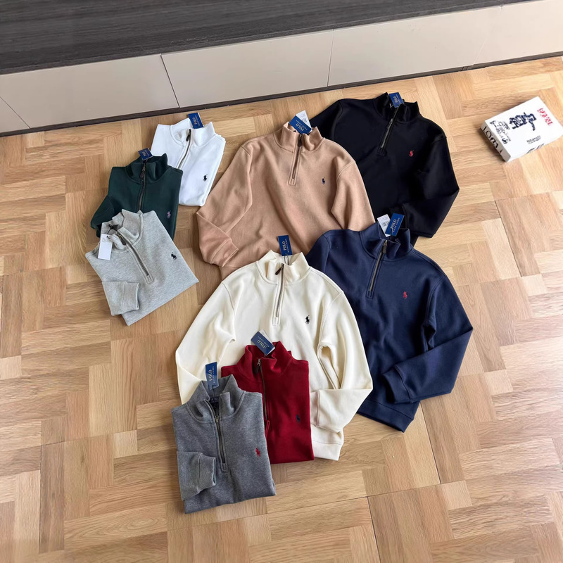 Cross-Border Supply Rl Ralph 9-Color Half-Zip Sweatshirt Pullover Knit Base Shirt Unisex Spring and Autumn Long Sleeve