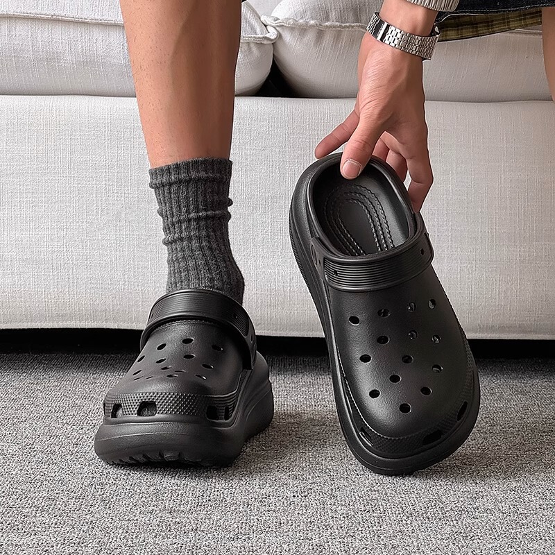 Cross Men's Puff Clogs with Thick Soles for Increased Height, Summer Beach Closed-Toe Eva Sandals, Non-Slip and Breathable