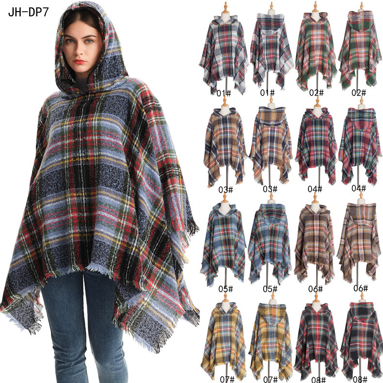 Capa a cuadros con capucha unisex otoño invierno poncho_voghion.com
