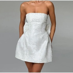 European and American Cross-border Summer 2024 New Women's Dress: Sweet, Slim-Fit Jacquard Tube Top with Bow Tie and Straps, Mini Dress