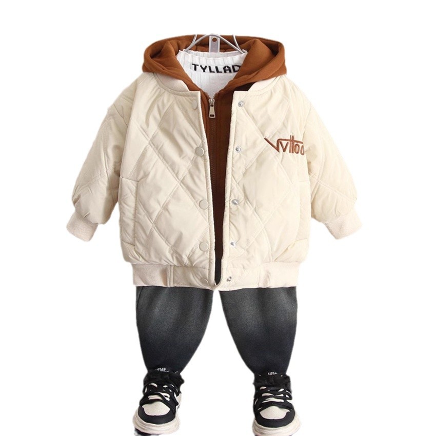 6572 Chaqueta de algodón para niños Chaqueta de algodón de dos piezas falsa para niños Otoño e invierno 2025 Nuevos niños Ropa gruesa de estilo coreano