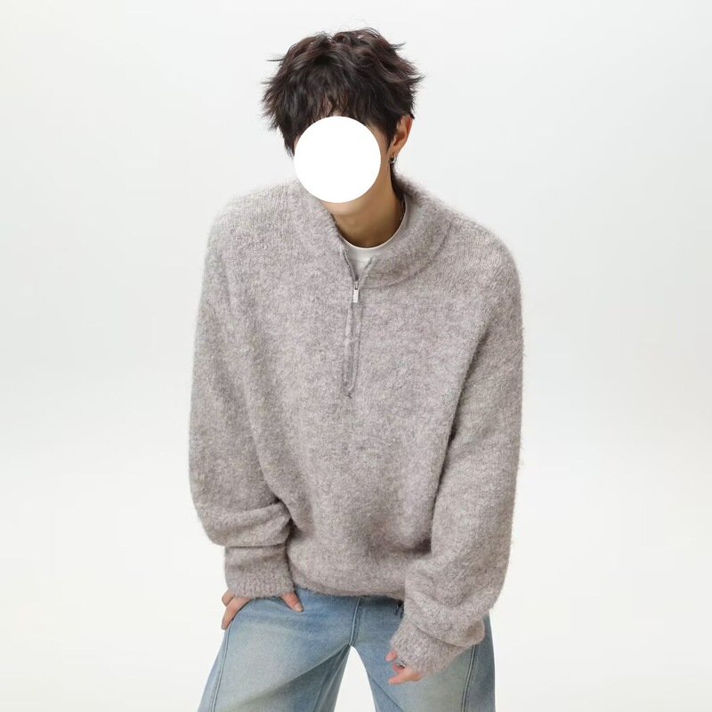 American Retro Half-Zip Stand Collar Sweater for Men, Autumn and Winter Trendy Brand, Lazy Style Knitwear, High-End Knitwear Inner Wear American Retro Half-Zip Stand Collar Sweater for Men, Autumn and Winter Trendy Brand, Lazy Style Knitwear, High-End Knitwear Inner Wear