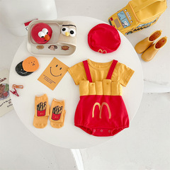 Triangle diaper cover set for baby boys and girls, 3-6-9-12 months, shaped like French fries with M letter photography suit, three-piece set
