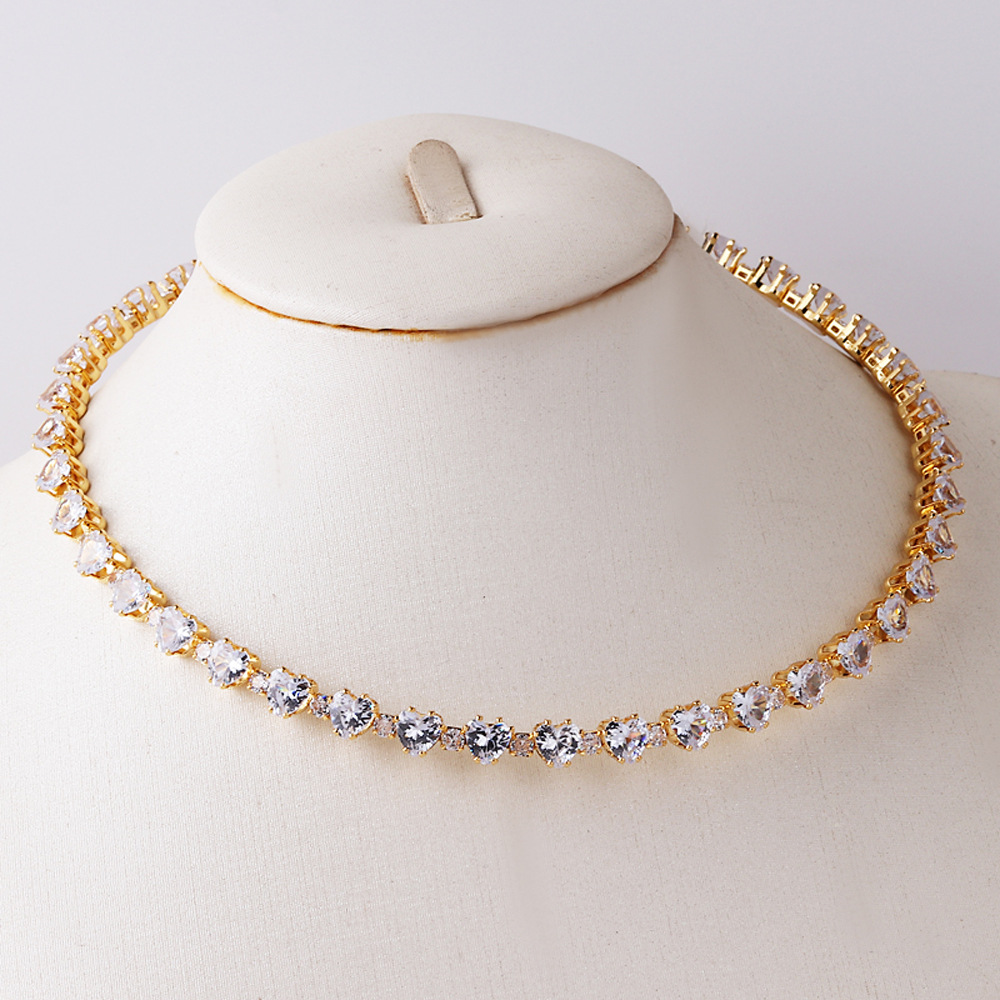 Zircon Inlay Material Ig Style Shiny Oval Water Droplets Heart Shape Copper Plating Inlay Zircon Necklace 1 Piece