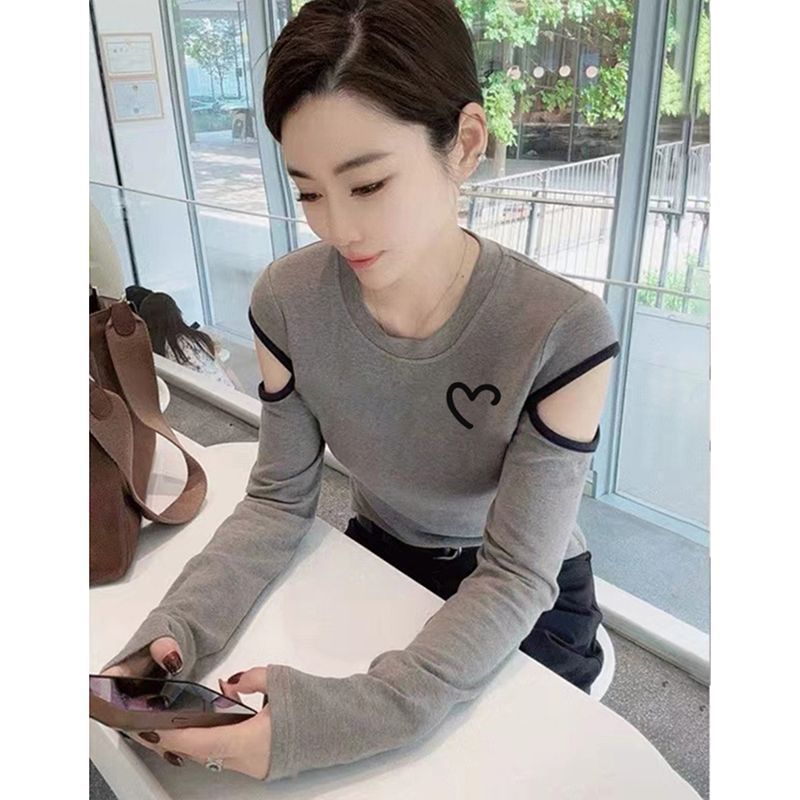 秋季新款破洞设计感长袖打底衫女洋气减龄T恤修身纯棉上衣潮|undefined