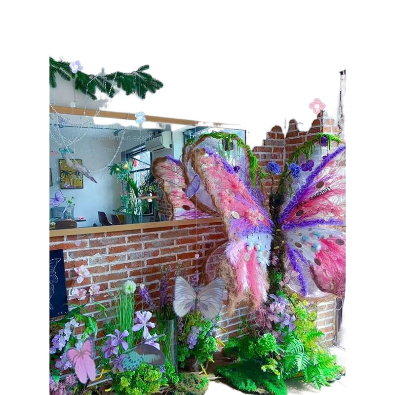 ネット赤カード蝶背造景配置装飾コーヒーミルク茶花店の壁面写真撮影区の雰囲気装飾品|undefined