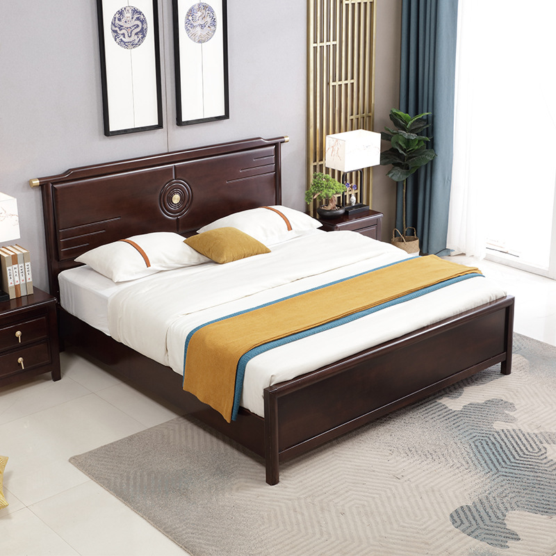 Solid wood bed Double bed single bed Master bedroom furniture 1.5 rice 1.8 Migao Storage Rubber wood New Chinese style