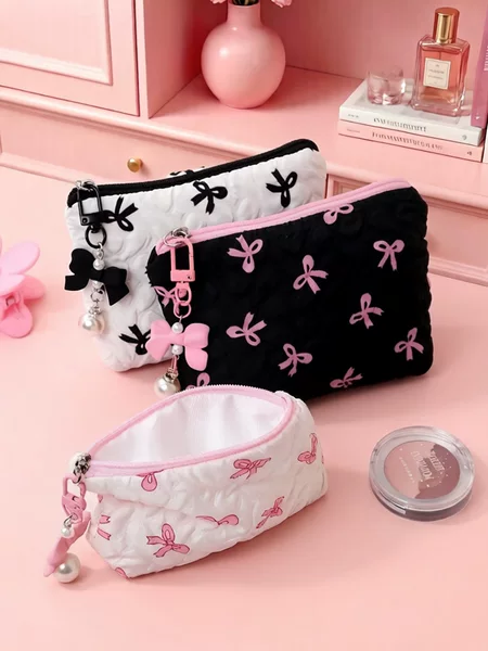 Ins-Style Lipstick Makeup Bag, Bowknot Coin Purse, Portable Clutch Bag, Multifunctional Storage Pouch