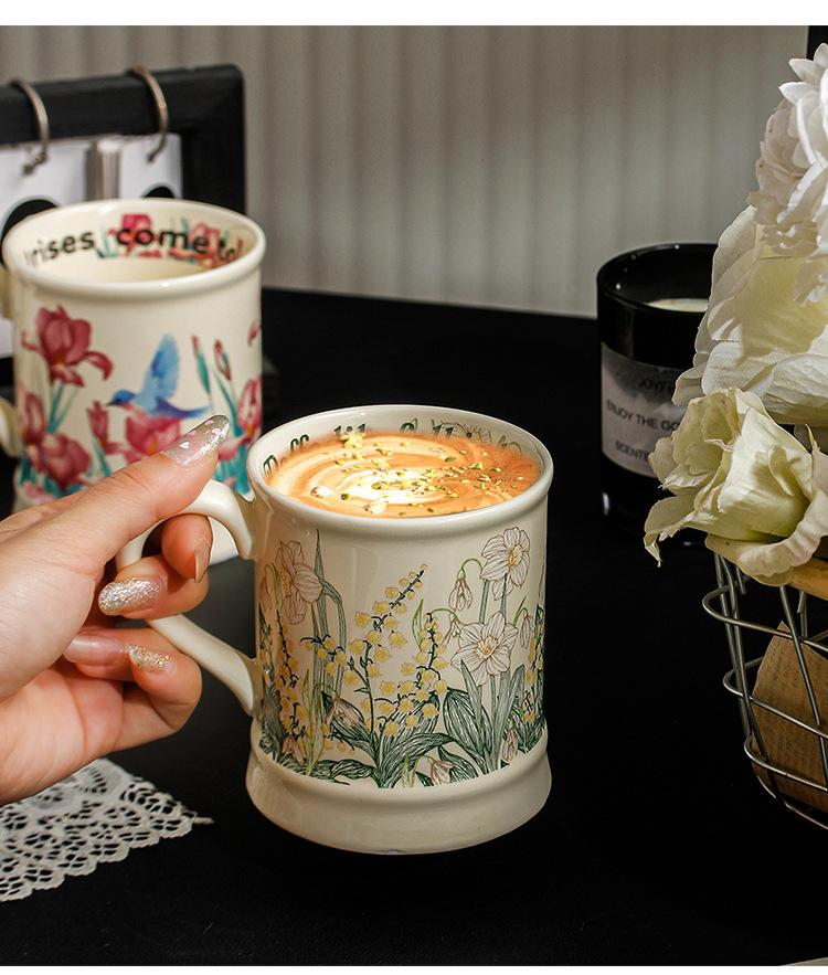 Keramik Kaffeetasse Mit Blumenmuster Für Büro Und Zuhause_voghion.com