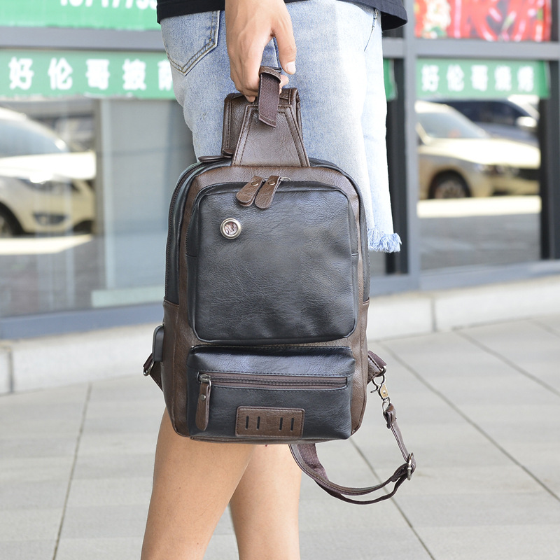Men's Full Pu Fashion Chest Bag Shoulder Bag Crossbody Bag Large Capacity Casual Large Bag