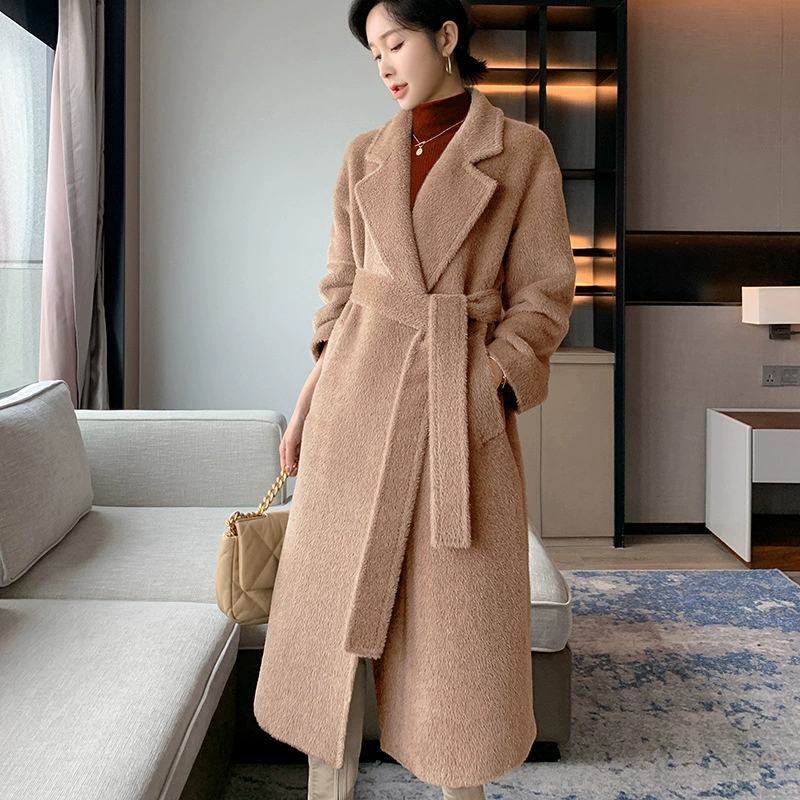 100 Сули альпака шерстяное пальто женская длинная 2024 осень-зима новая сули утолщеная теплая шерстяная куртка женская одежда