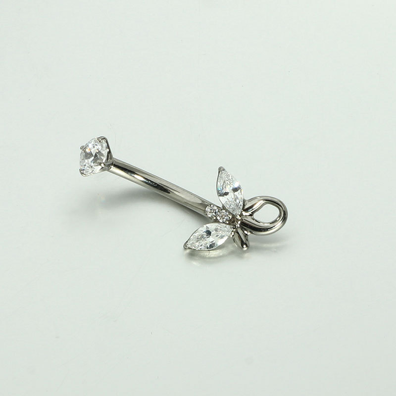 Phoenix Tail Butterfly CZ Marquise Navel Ring - 14G Inner Thread Titanium Belly Button Jewelry detail image 8