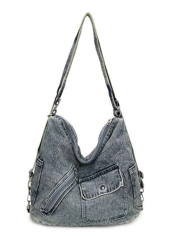 Bolso Tote de mezclilla retro americano de gran capacidad para mujer nueva bolsa de mensajero de hombro de viaje de alta calidad transfronteriza