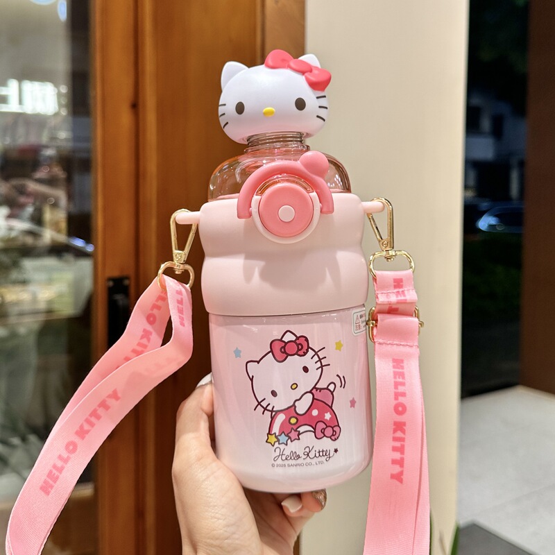 正版三丽鸥儿童水杯316保温杯学生上学便携斜跨水壶大容量吸管杯|undefined