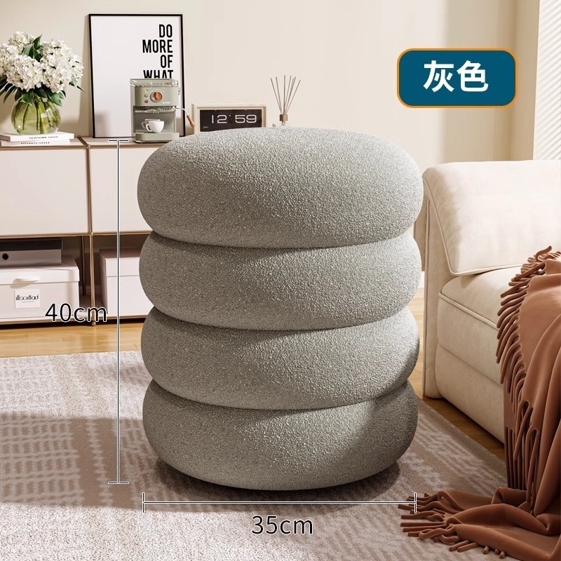 リビングルーム用ラムウールベンチ、家庭用丸型スツール、玄関用ネットセレブ子供用ソファ、低スツール、シンプルなスツール、靴交換用スツール|undefined