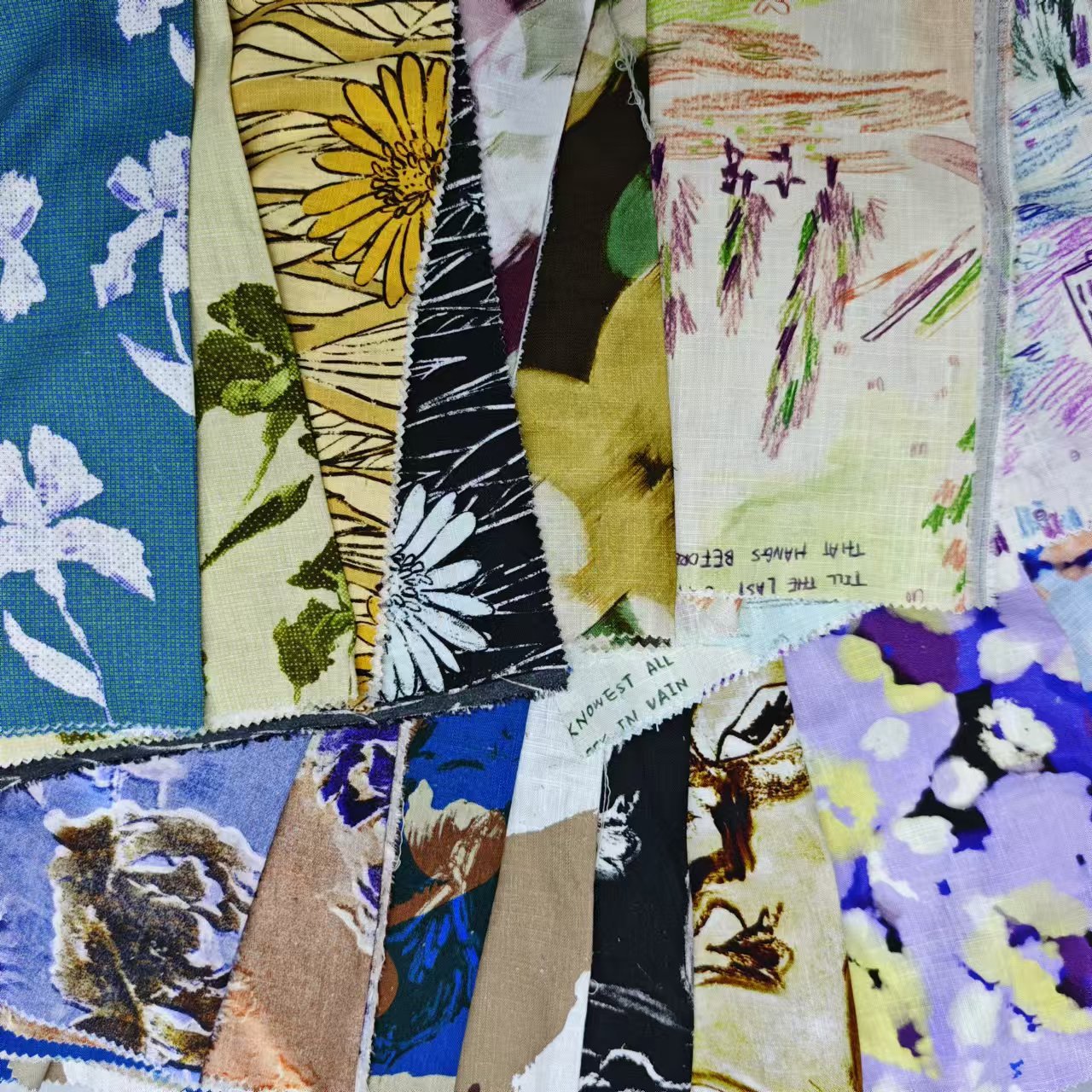 春夏新款亚麻粘竹节面料数码印花花卉外贸花型男女装衬衫连衣裙