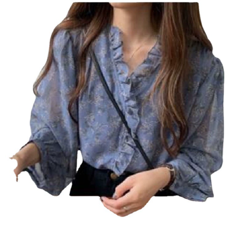 Шифоновая базовая футболка с длинным рукавом, body-friendly, T-shirt, коллекция 2023 года, корейский стиль, западный стиль, puff sleeves