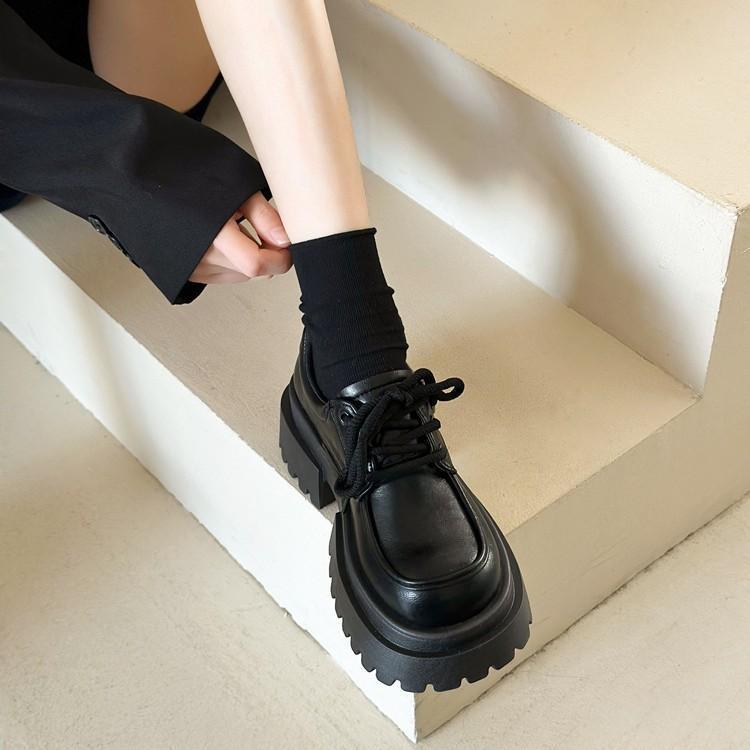 棕色增高厚底小皮鞋女2025新款秋季松糕英伦风复古jk圆头系带单鞋|undefined