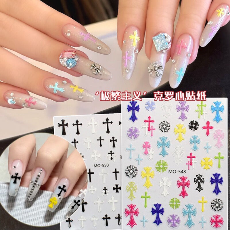 Colorful Crow Heart Nail Art Relief Stickers Three-Dimensional Candy Color Y2K Sweet Cool Style Black and White Cross DIY Nail Stickers Colorful Crow Heart Nail Art Relief Stickers Three-Dimensional Candy Color Y2K Sweet Cool Style Black and White Cross DIY Nail Stickers