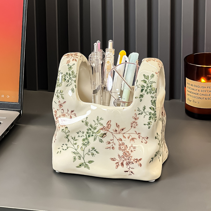 Elegant Floral Makeup Brush Storage Tube Comb Brush Holder Storage Rack Cosmetics Storage Box Student Desktop Pen Holder