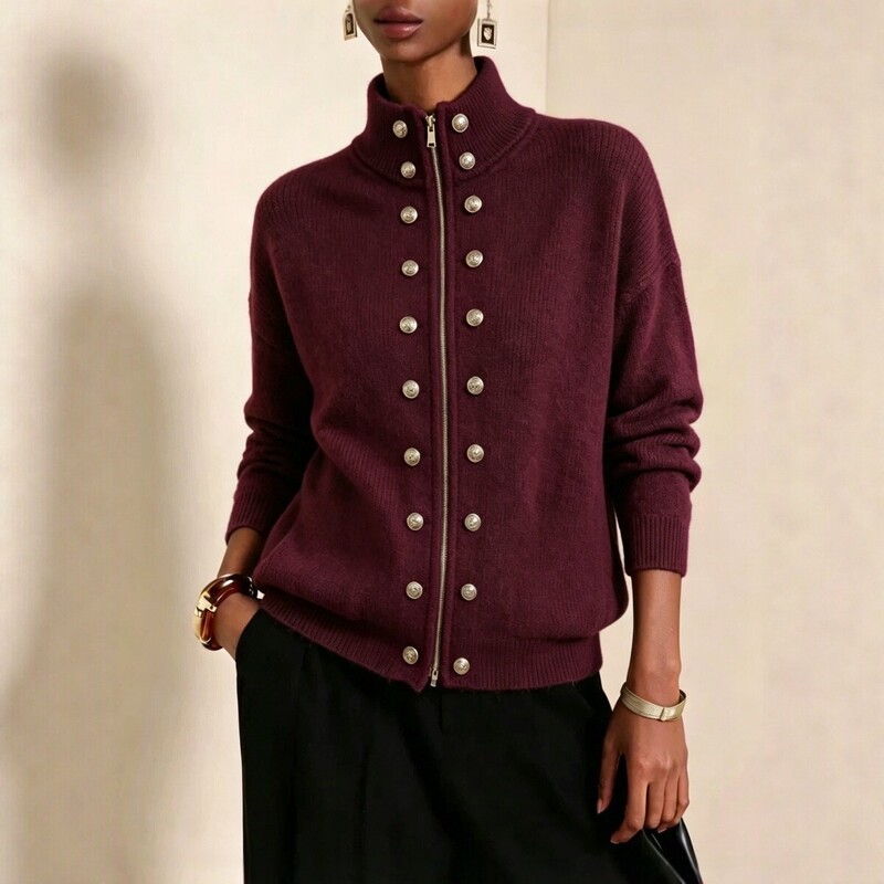 New cross-border double-breasted stand-up collar zippered knitted cardigan for women, autumn and winter solid color sweater coat, loose short top New cross-border double-breasted stand-up collar zippered knitted cardigan for women, autumn and winter solid color sweater coat, loose short top