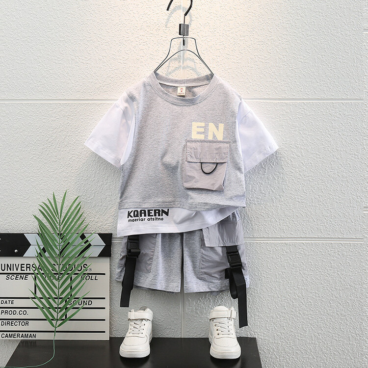5149 Traje de herramientas de verano para niños 2024 Nuevo traje de dos piezas de manga corta de verano para bebés Hermoso vestido de verano para niños