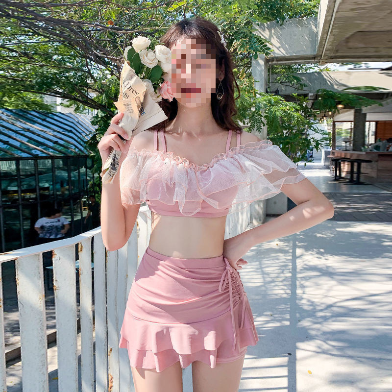 新款泳衣女分体日系甜美小胸温泉裙式两件套遮肉显瘦超仙泳装ins|undefined
