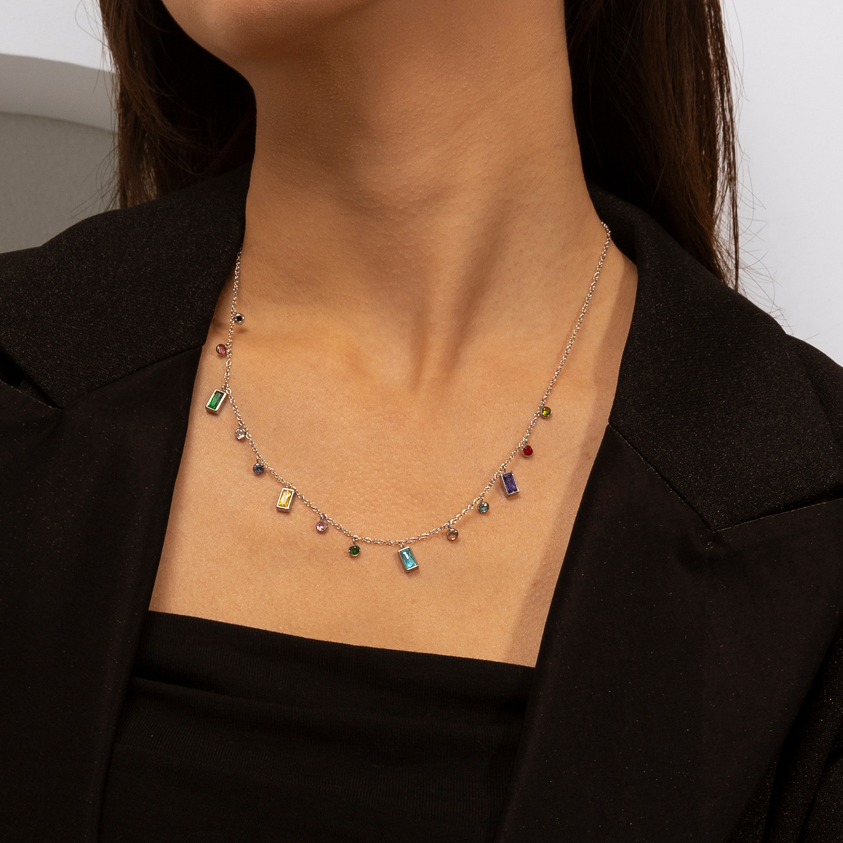 TENA Europa y América collar de acero inoxidable lujo ligero de alto nivel sensación de collar de piedra colgante conjunto de joyería venta caliente transfronteriza image 4