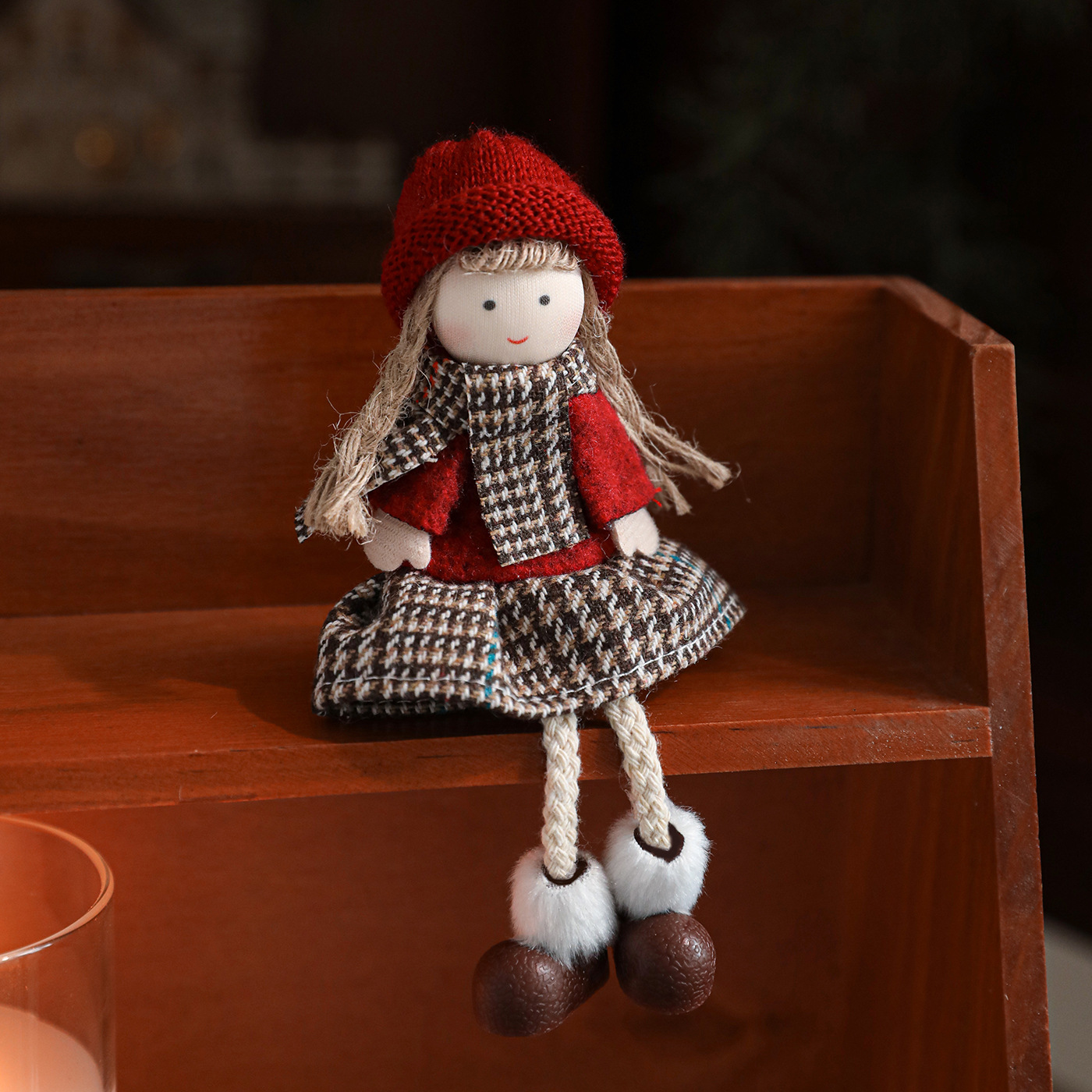 Nuevo lindo colgante gorra redonda niña niño decoración de Navidad muñeca de peluche coche colgar muñeca colgante árbol de Navidad