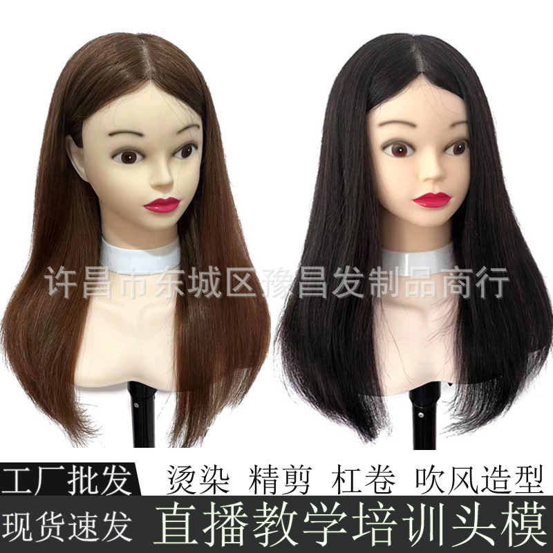 Maniquí de peluquería para práctica de corte de pelo para aprendices, modelo de cabello corto con cabello real, se puede peinar y teñir.