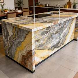 轻奢极简全石岩板岛台餐桌一体 Custom Polished Marble