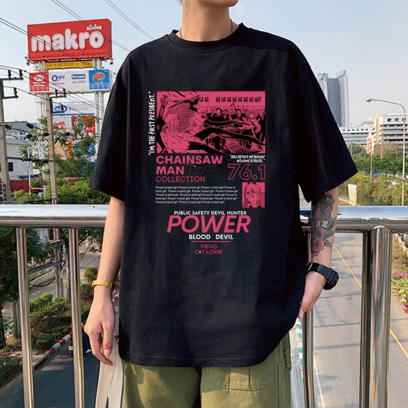 Cross-border Hot Selling Daily Chainsaw Human T-shirt Graphic T-shirt Men and Women's Short Sleeve T-shirt Harajuku Kawaii