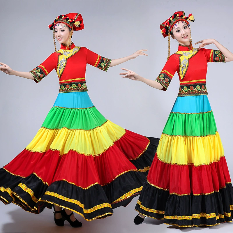 Новый этнический костюм для фестиваля факелов в июле, красочная большая юбка-качалка для выступлений, этнический танцевальный костюм для открытия, танцевальная юбка