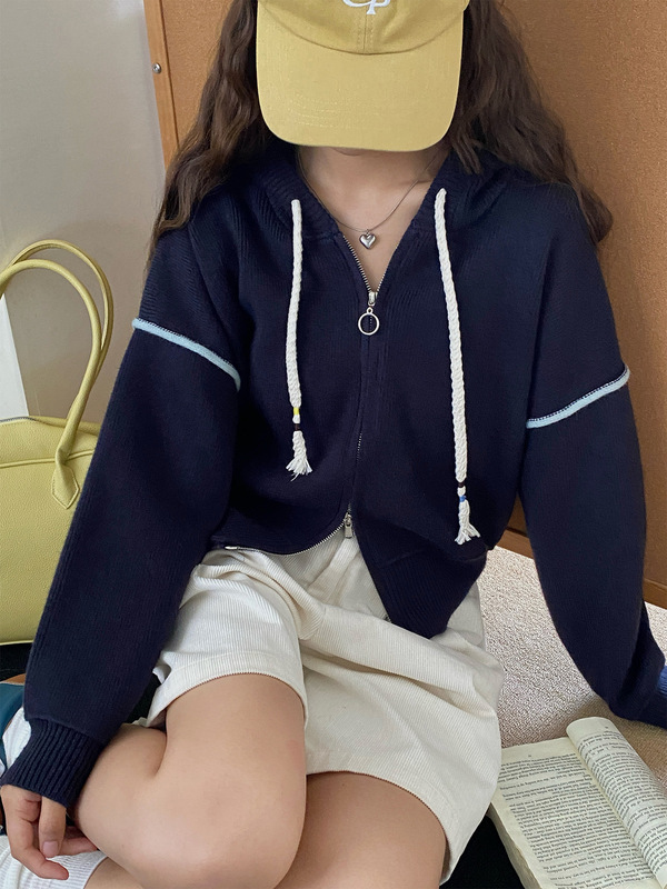 25秋款韩流清新少女感连帽拉链毛衣外套女宽松短款针织开衫ZEZ8|undefined