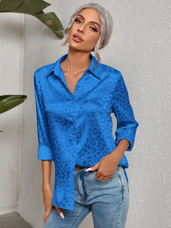 Women's Blouse Long Sleeve Blouses Patchwork Jacquard Fashion Leopard display picture 5