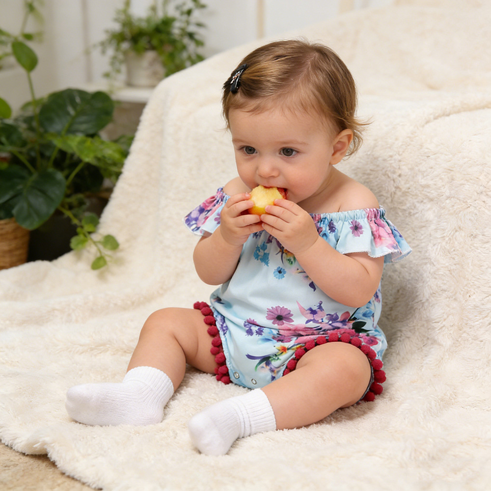 Children's foreign trade Europe and the United States summer baby crawling clothes girls floral one-piece khaki children's clothing ins factory direct sales