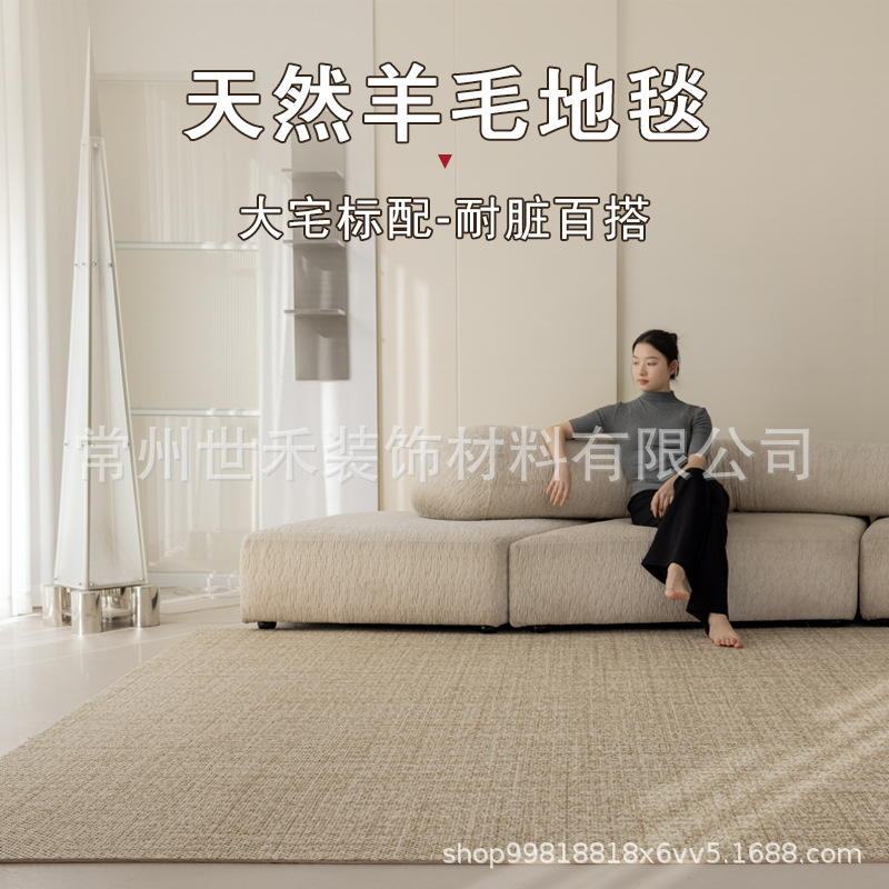 羊毛系列客厅地毯轻奢简约意式侘寂风法式中古风奶油沙发茶几卧室