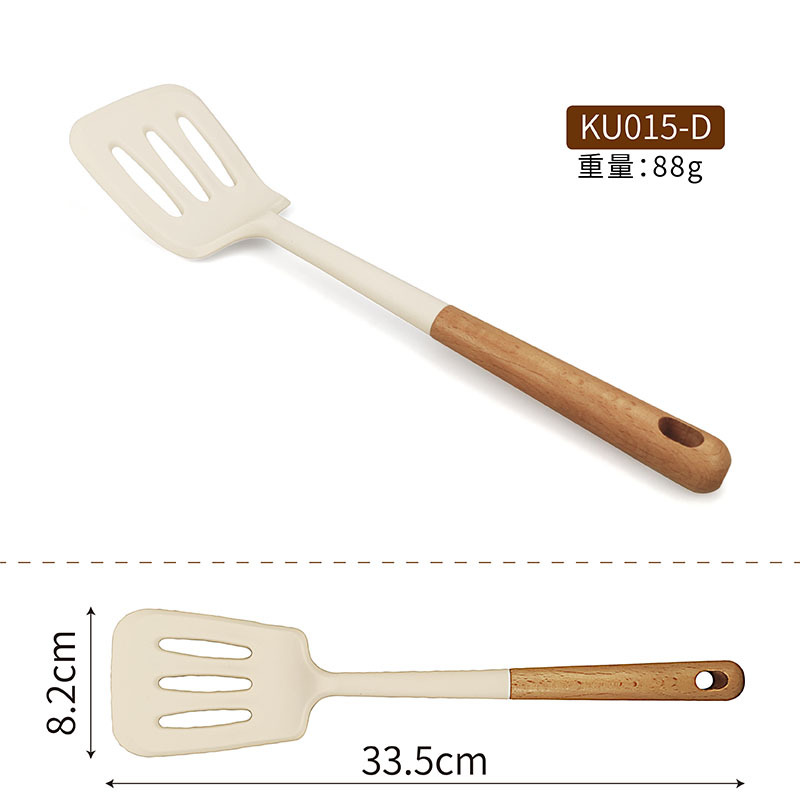 Nuevo mango de madera utensilios de cocina de silicona transfronterizo dedicado 12 piezas de alta temperatura resistente antiadherente sopa cuchara colador pala traje