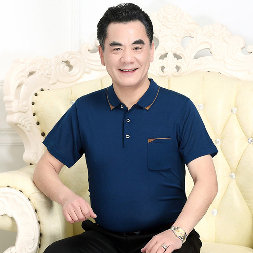 Men's Short Sleeve T-shirt, Middle-Aged Men's Clothing, Half-Sleeve Summer Wear, Middle-Aged Elderly Chiffon Top, Father's Outfit Base Shirt