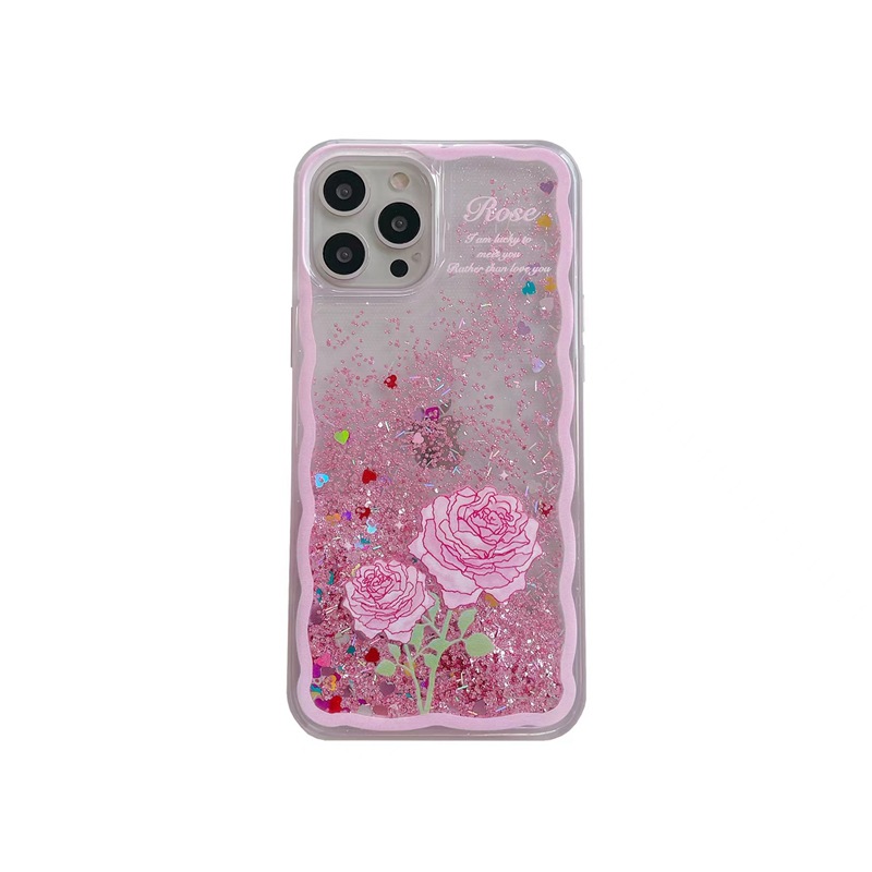 Glitter Phone Case For Iphone 15 Pro Max With Flower Wave Design_voghion.com