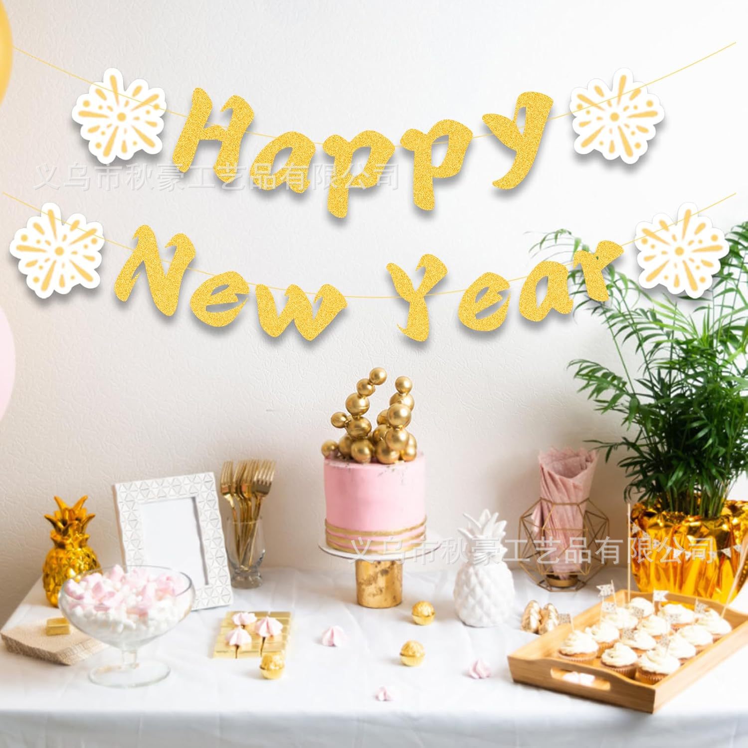 Banderas de Año Nuevo 2025 Banderas de papel de cebolla dorada de Año Nuevo exclusivas transfronterizas