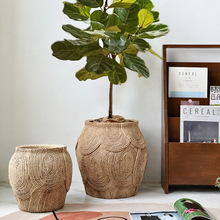 批发大型植物水泥透气仿草蒲编织创意客厅装饰绿植落地大花盆藤编