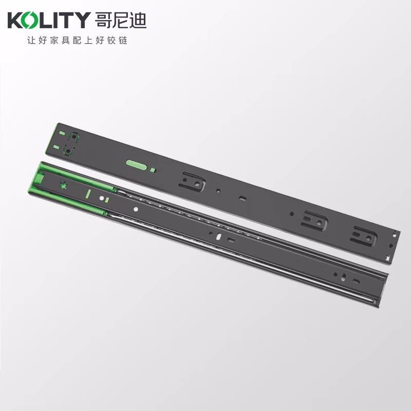 哥尼迪 Three-section drawer guide rail 45 wide side-mounted buffer track three-section rebound track ball silent slide rail black