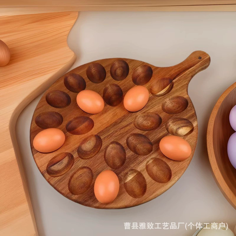 Древесная тарелка для поддонов с яйцами Двойная тарелка с овощами Фруктовый хлеб Сырная доска с несколькими клетками Яичная тарелка с ручкой